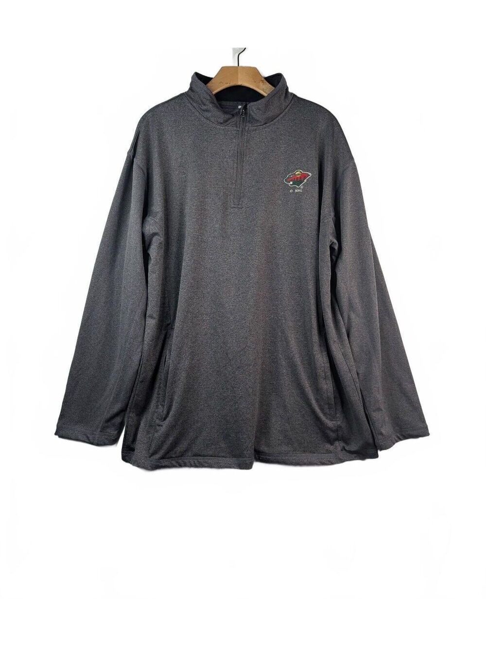 Minnesota Wild Heather Gray Quarter-Zip Pullover Sweatshirt Size Large